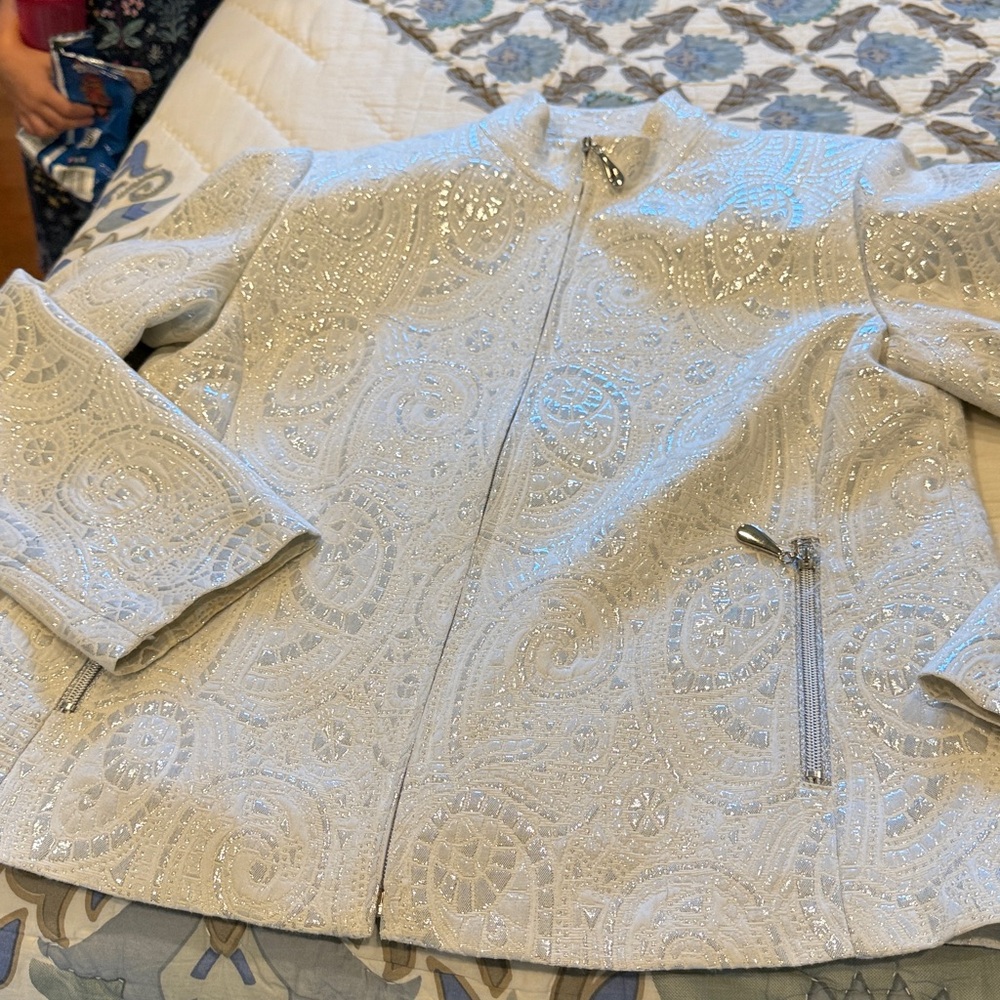 Chico's Metallic Silver Patterned Jacket